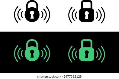 remote lock icon. Wireless lock sign with radio waves. Remote protection, distance lock and unlock, remote block and unblock system, wireless security control. Vector contactless