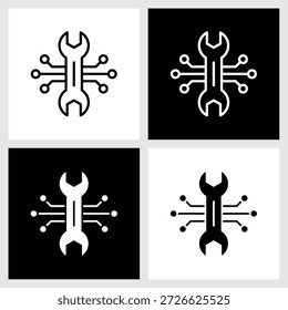 Icono de mantenimiento remoto con fondo blanco y negro
