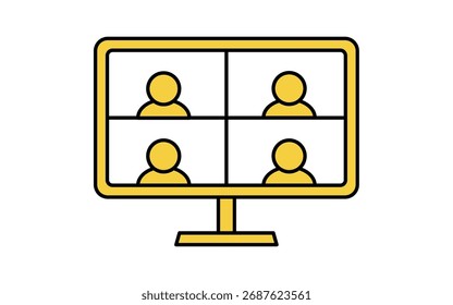 Video Icono remoto de la línea de la conexión de la reunión y de la red con la gente y la pantalla, Ilustración vectorial
