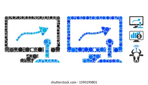 Remote monitoring composition of round dots in various sizes and color tints, based on remote monitoring icon. Vector round elements are composed into blue mosaic.