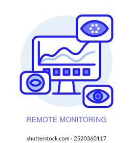 Symbol für Remote-Überwachung. Intelligente Fabrik. Moderne Technologien. Industrie 4.0. Automatisierte Produktion. Lineare Vektorgrafik.