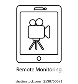 Remote Monitoring Icon – Tablet Screen with Camera Feed, Showing Real-Time Control from Afar.