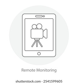 Remote Monitoring Icon – Tablet Screen with Camera Feed, Showing Real-Time Control from Afar.