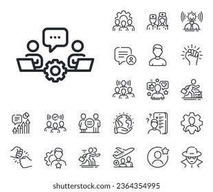 Signo de oficina remota. Iconos del perfil de especialista, médico y de la competencia laboral. Icono de línea de trabajo en equipo. Símbolo de empleados de equipo. Signo de línea de trabajo en equipo. Marcador de posición de Avatar, icono de imagen de cabeza de espía. Líder de la huelga. Vector