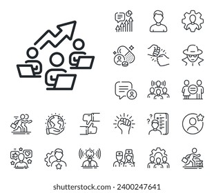 Remote office sign. Specialist, doctor and job competition outline icons. Teamwork chart line icon. Team employees symbol. Teamwork chart line sign. Avatar placeholder, spy headshot icon. Vector