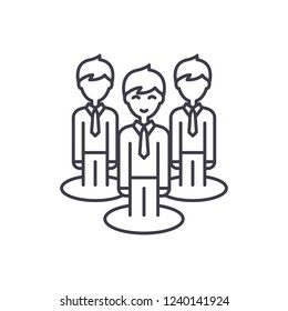 Remote office team line icon concept. Remote office team vector linear illustration, symbol, sign