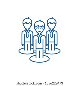 Remote office team line icon concept. Remote office team flat  vector symbol, sign, outline illustration.