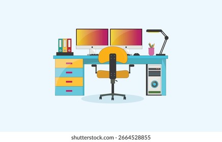 Remote office workstation concept vector design for use.