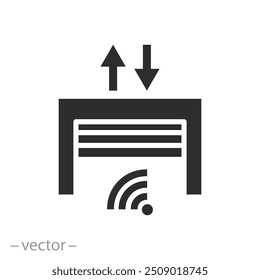 Icono automático de apertura remota, puerta de garaje, cerradura inteligente del sensor, Ilustración vectorial plana