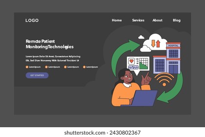 Remote patient monitoring concept. Clinician tracks health metrics online, facilitating hospital efficiency and patient care. Flat vector illustration.