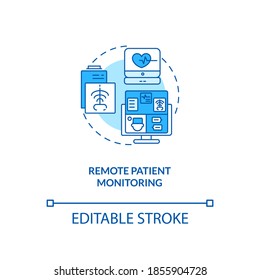 Remote Patient Monitoring Concept Icon. Telemedicine Service. Patient Online Monitoring Technology. Healthcare Idea Thin Line Illustration. Vector Isolated Outline RGB Color Drawing. Editable Stroke