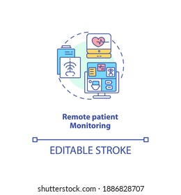 Remote Patient Monitoring Concept Icon. Telemedicine Service Types. Patient Online Monitoring System. Healthcare Idea Thin Line Illustration. Vector Isolated Outline RGB Color Drawing. Editable Stroke