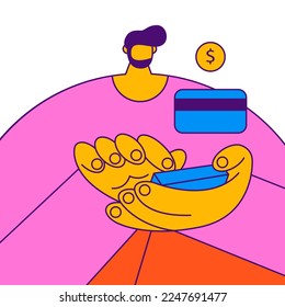 Remote payroll. Distance payroll, money transfer online, remote payment. Flat vector illustration