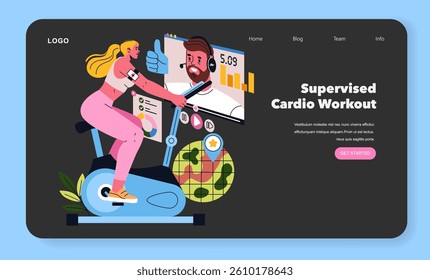 Remote personal training connects clients with trainers through interactive workouts. Participants engage with technology for guided sessions while tracking progress and fitness goals. Vector