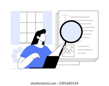 Remote proofreading abstract concept vector illustration. Editor checks for errors in the text, articles proofreading process, digital marketing, advertising agency abstract metaphor.