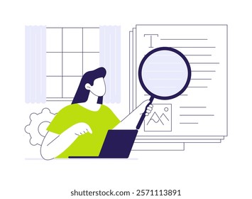 Remote proofreading abstract concept vector illustration. Editor checks for errors in the text, articles proofreading process, digital marketing, advertising agency abstract metaphor.