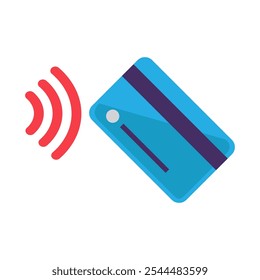 Remote reading of data from bank card via NFC technology icon. Making a purchase of plastic card through terminal with remote payment element. Simple flat vector isolated on white background