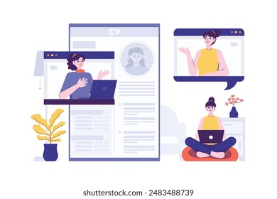 Remote Recruitment Colorful Flat Illustration