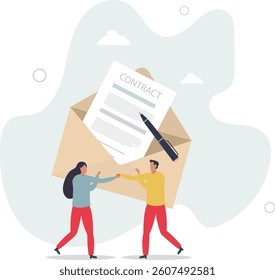 Remote recruitment, job offer email for accepted candidate, online employment technology or electronic contract signing.flat character life .