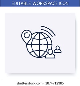 Remote recruitment line icon. Human resourses remote management. Distant employment, work, internet freelance. Futuristic corporate innovations concept. Isolated vector illustration. Editable stroke 