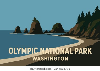 The remote, rugged coastline of Olympic National Park, Washington, where towering sea stacks and lush forests meet the wild Pacific Ocean, offering secluded beaches and untouched beauty 