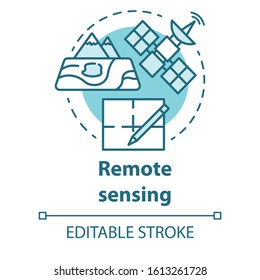 Remote Sensing Concept Icon. Modern Cartography. Earth Exploration From Space. Surveying Satellite Imagery. Vector Isolated Outline RGB Color Drawing. Editable Stroke