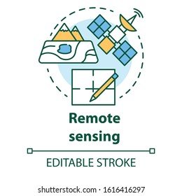 Remote Sensing Concept Icon. Modern Cartography. Earth Exploration From Space. Surveying Satellite Imagery Idea Thin Line Illustration. Vector Isolated Outline Drawing. Editable Stroke