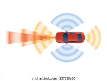 Remote Sensing System Of Vehicle. Smart Car, Safety Car, Autonomous Car, Vector