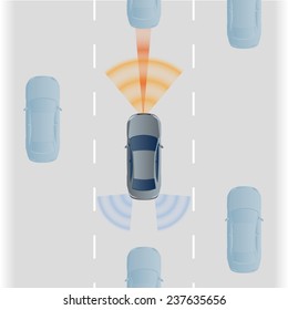 Remote Sensing System Of Vehicle. Smart Car, Safety Car, Autonomous Car, Vector