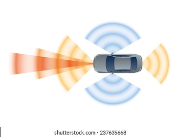 Remote Sensing System Of Vehicle. Smart Car, Safety Car, Autonomous Car, Vector