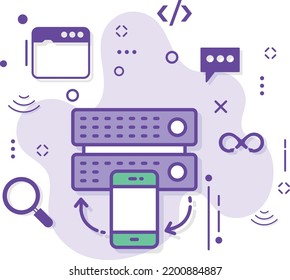 Remote Server Stock illustartion, RDP Server Access via Mobile App Concept, Machine mobility Vector Icon design, Cloud computing and Internet hosting services Symbol, 