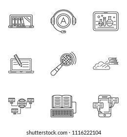 Remote study icons set. Outline set of 9 remote study vector icons for web isolated on white background