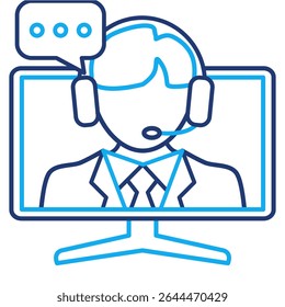 Remote Support icon represented by custommer service in monitor Dual Line style.