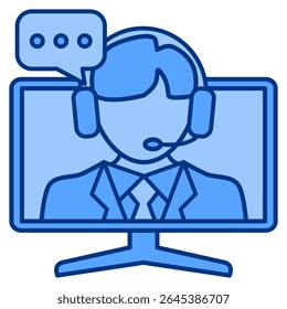 Remote Support icon represented by custommer service in monitor Blue style.