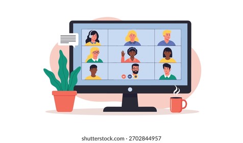 Remote team collaborating efficiently through online video conferencing software for virtual meetings.