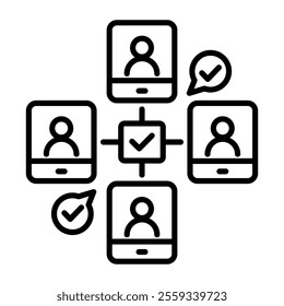 Remote team collaboration icon in line style 