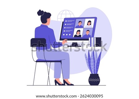 Remote Team Collaboration via Video Conference. Online Teamwork Illustration. Illustration for websites, landing pages, mobile apps, posters and banners