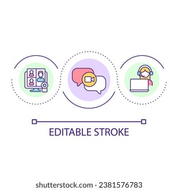 Remote team communication loop concept icon. Videoconferencing with colleagues abstract idea thin line illustration. Distant meeting online. Isolated outline drawing. Editable stroke. Arial font used
