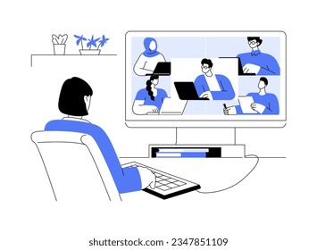 Remote team connection abstract concept vector illustration. Process of distance work wellbeing management, business etiquette, corporate culture workshop, company rules abstract metaphor.