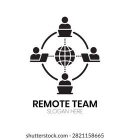 Remote Team logo highlights a centralized digital globe with surrounding user connections, representing cohesive virtual teamwork and global professional interaction. This sophisticated, modern design is highly suitable for cloud-based collaboration software, international remote staffing organizations, virtual enterprise tools, digital communications companies, global remote workspace providers, or organizations prioritizing efficient cross-border team connectivity.