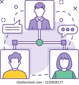 Remote Team Management Concept, Tech people conference vector color icon design, business corporation symbol, Joint partnerships Sign, Sales and Marketing management stock illustration