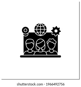 Remote team tools glyph icon. Connection co-workers experience. Similar priorities, interests. Non-toxic workspace. Remote management concept.Filled flat sign. Isolated silhouette vector illustration