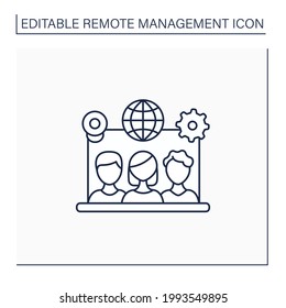 Remote team tools line icon. Connection co-workers experience. Similar priorities, interests. Non-toxic workspace. Remote management concept.Isolated vector illustration. Editable stroke