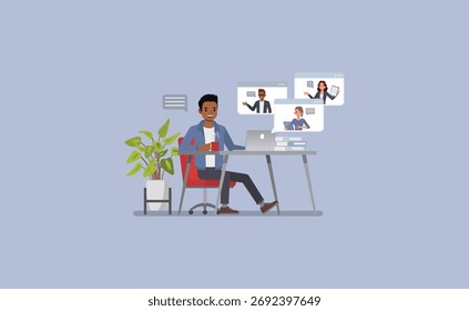 Equipo Video remoto Diseño de Ilustración vectorial de caracteres de llamada.
