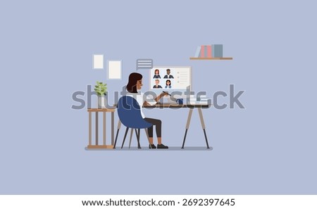 Remote Team Video Call character vector illustration design.