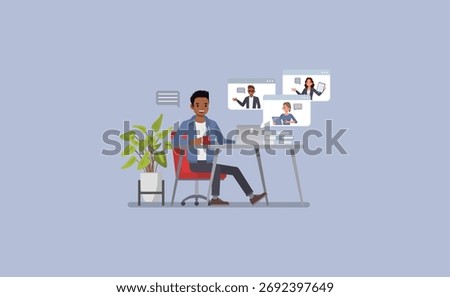 Remote Team Video Call character vector illustration design.