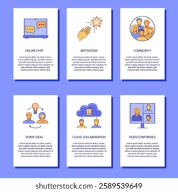 Remote team work banner template. Online connection, motivation and support. Vector illustration.