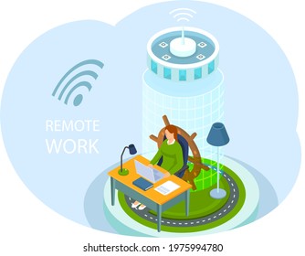 Remote team work, online meeting workspace. Video call chat conference, female freelancer works from home. Woman communicating at distance sitting with computer, transmits information via Internet