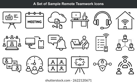Conjunto de ícones de vetor de colaboração e trabalho em equipe remoto