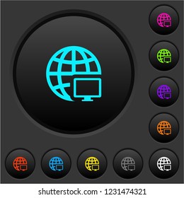 Remote terminal dark push buttons with vivid color icons on dark grey background